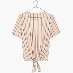 Button-Back Tie Tee in Rainbow Stripe